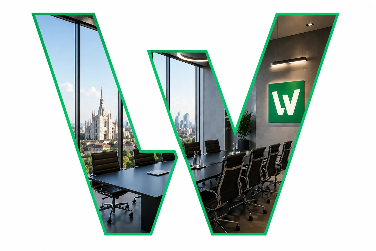 Illustrazione di ufficio moderno LAWILL con skyline di Milano